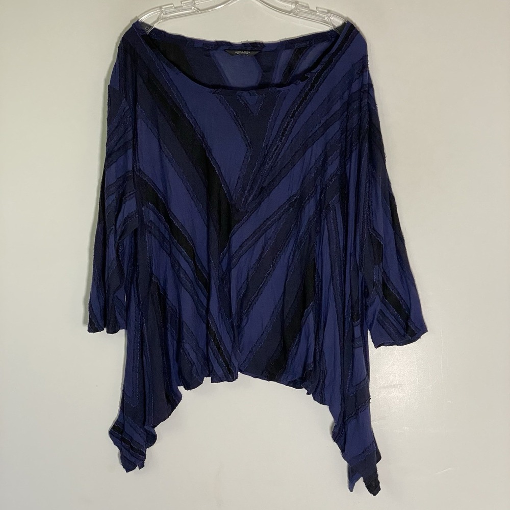 Simply Vera Wang Top Womens 3X Blue Black Textured Patchwork Art to Wear Stretch